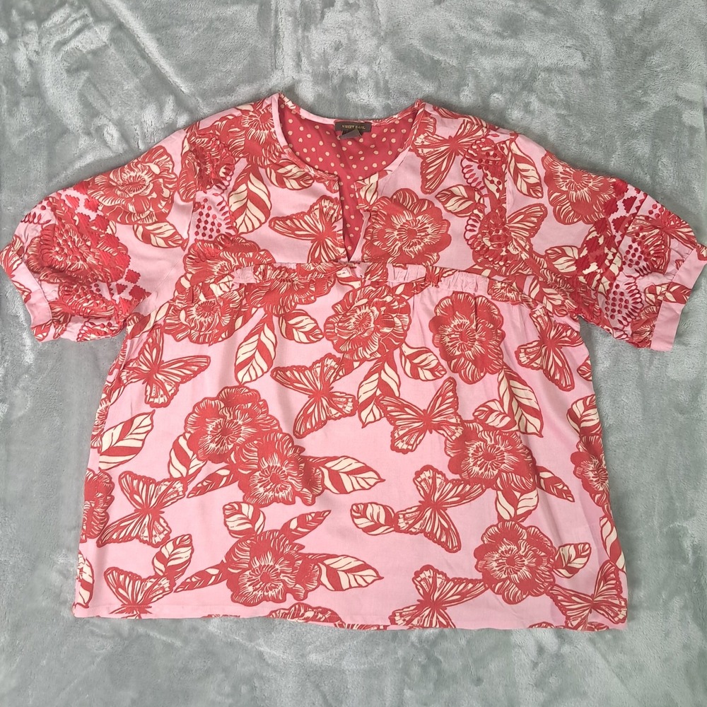 Anthropologie Vineet Bahl  Pink Butterfly Embroidered Blouse Top Large Petite